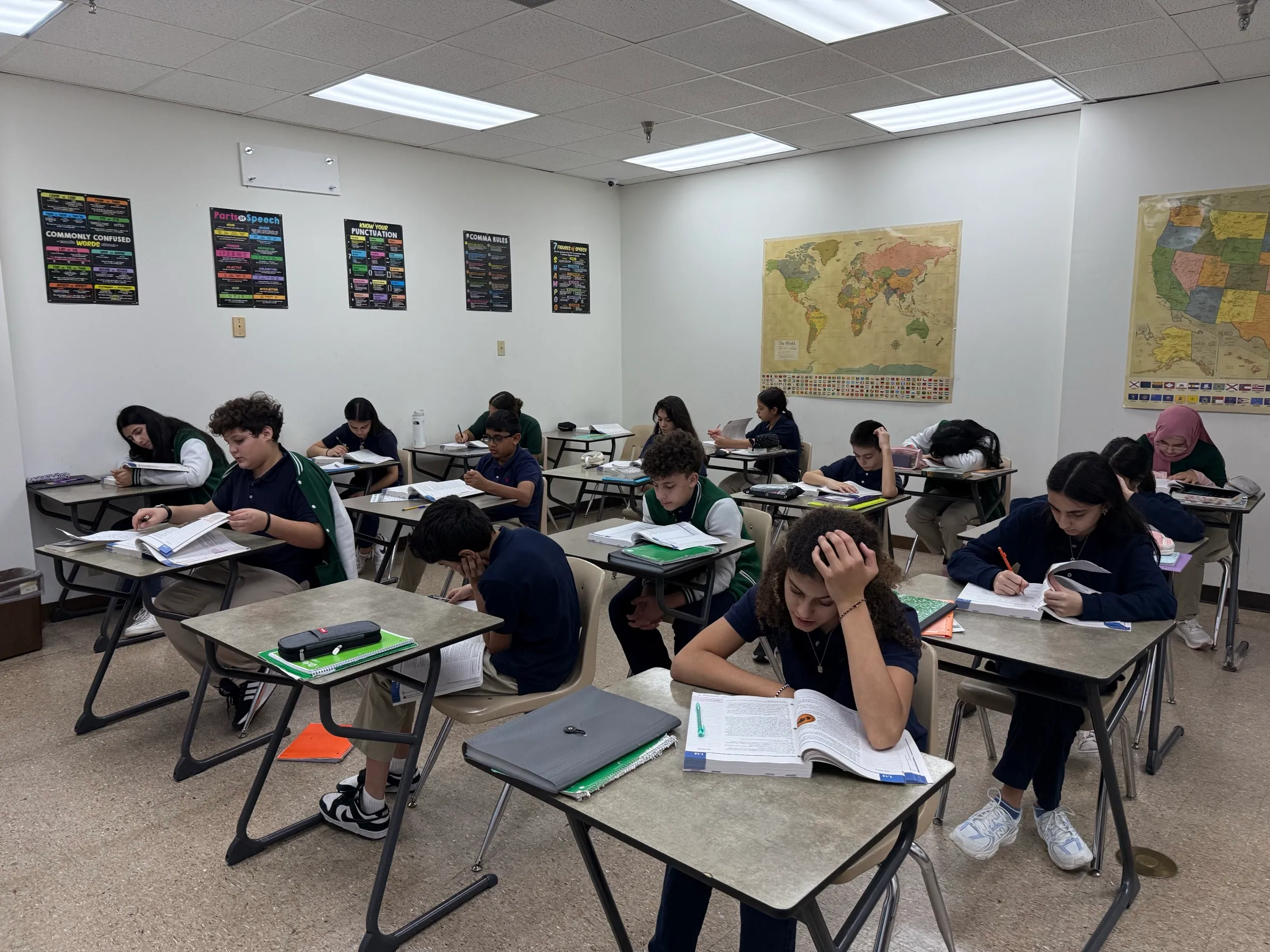 Students working independently during class