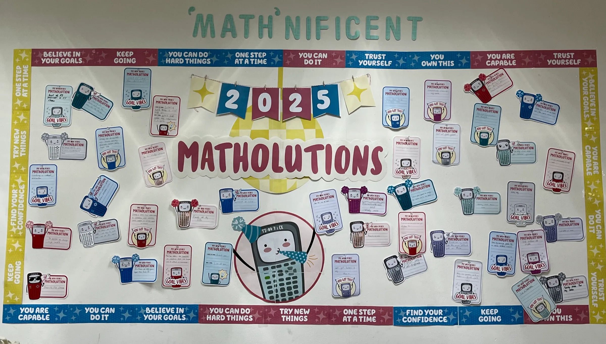 Math class bulletin board of 2025 student resolutions