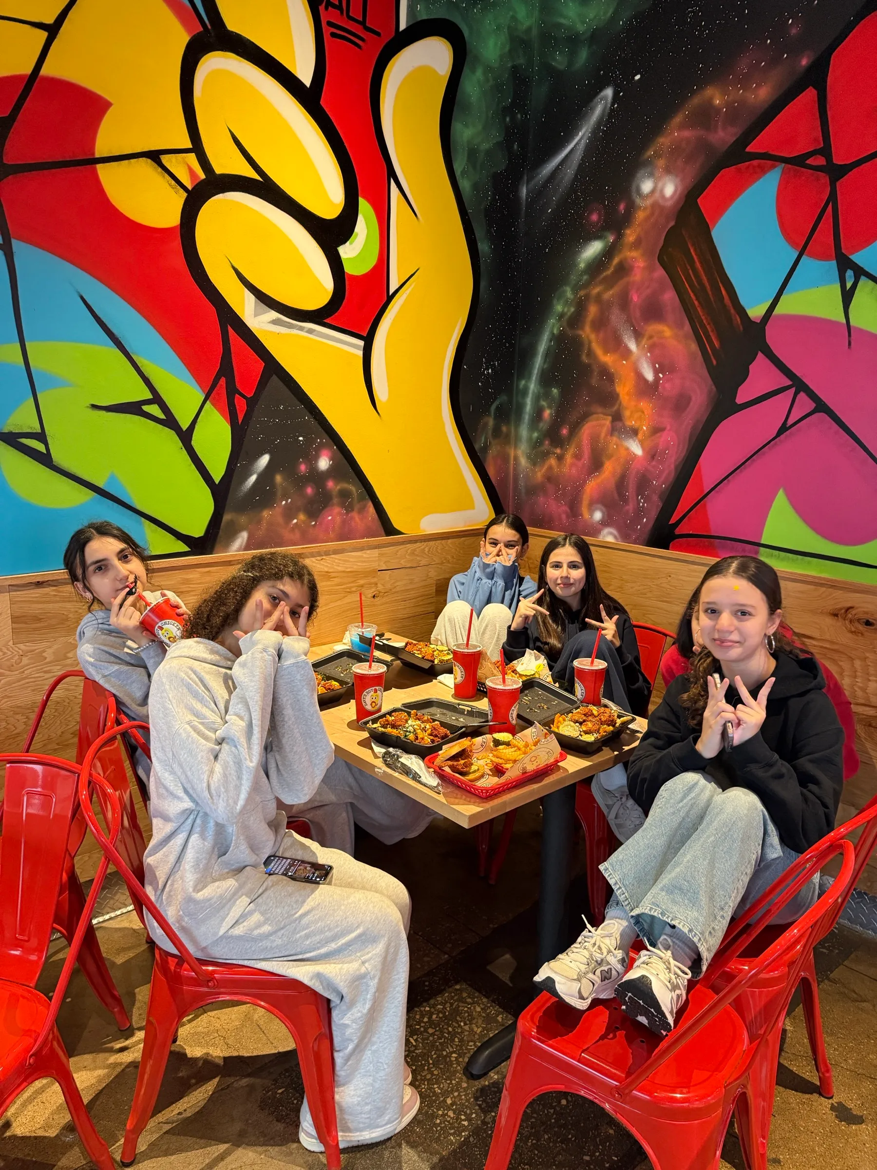 Students sharing a meal on an outing